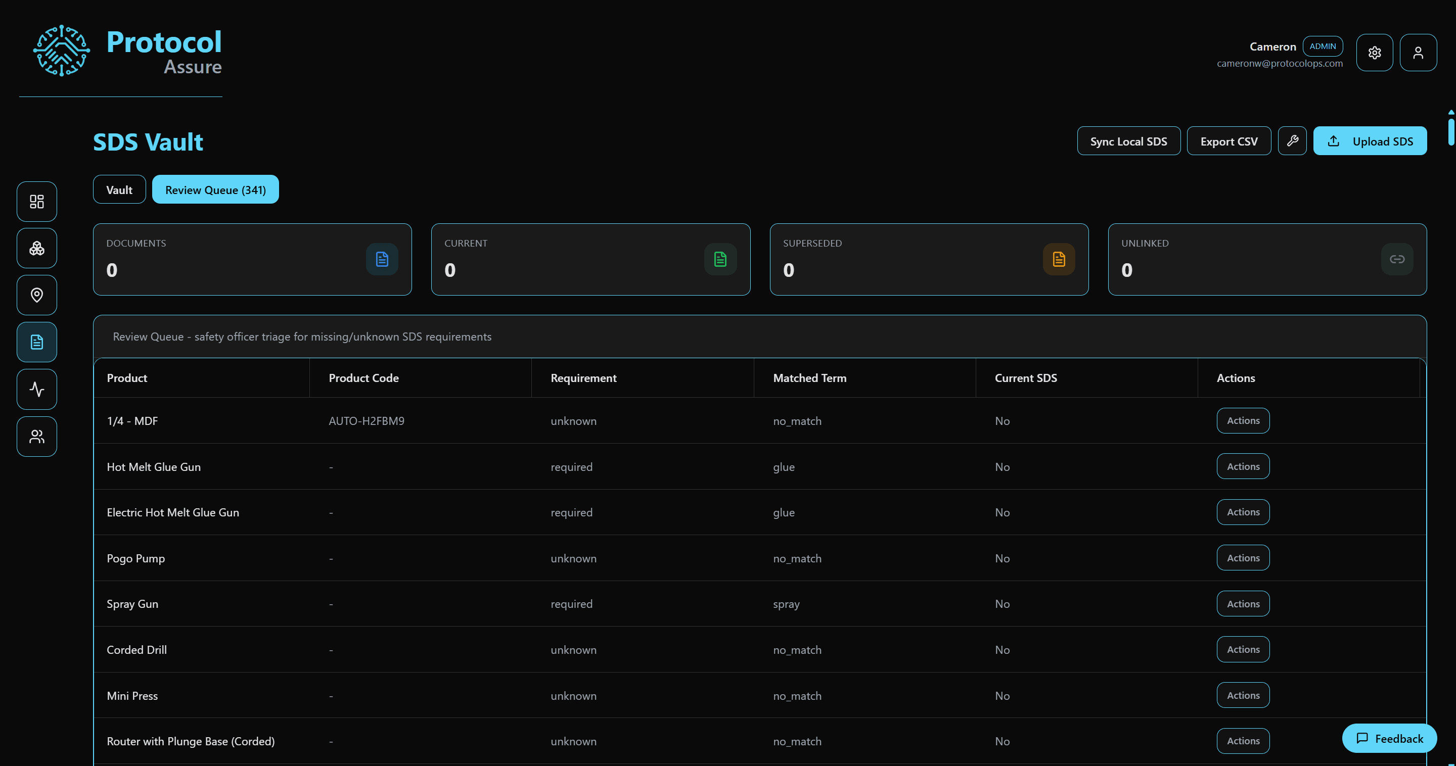 SDS review queue: exception-first triage and resolution flow
